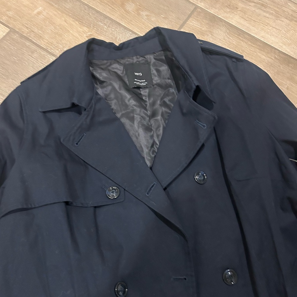 Mango MNG navy blue double-breasted water-repellent trench coat with a belt 2XL - Picture 6 of 12